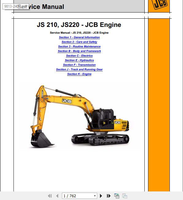 JCB Excavator JS210 JS220 INDIA Sevice Manual 1