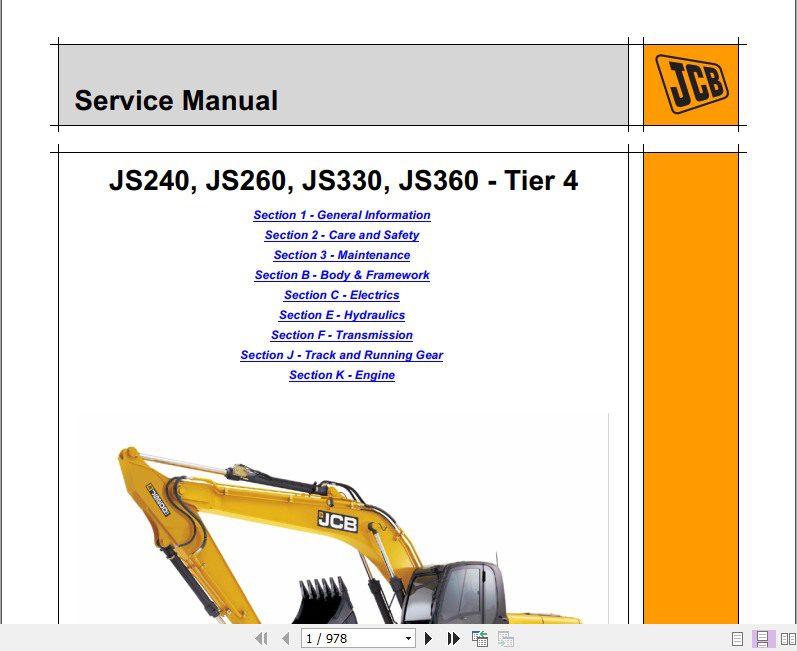 JCB Excavator JS240260330360 Isuzu Engine Tier 4 Sevice Manual 1