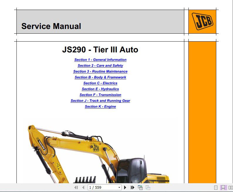 JCB Excavator JS290 Tier 3 lsuzu Sevice Manual 1