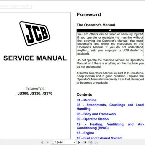 JCB Excavator JS300 330 370 T4 MTU engine Sevice Manual 1