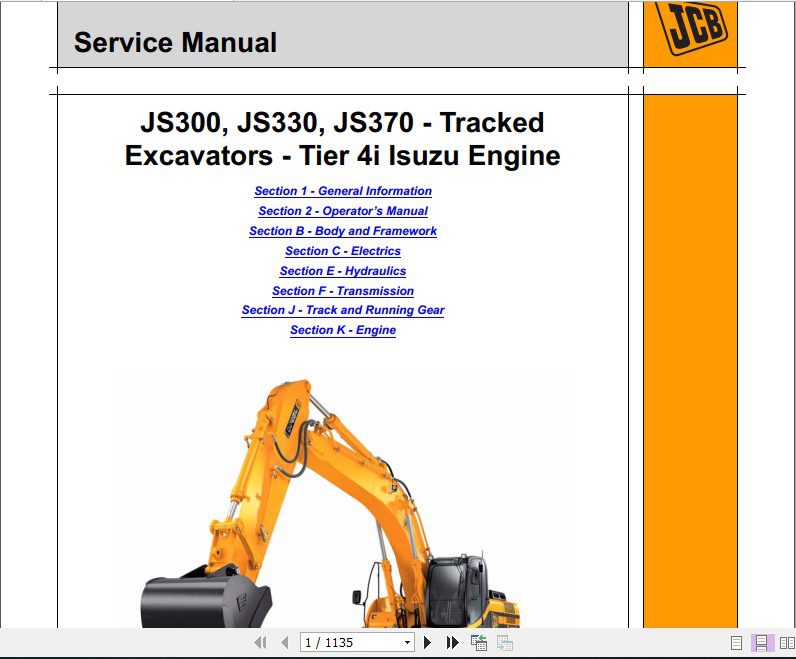 JCB Excavator JS300 330 370 Tier 4i Isuzu Engine Sevice Manual 1