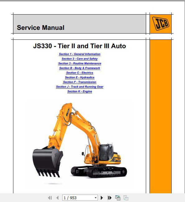 JCB Excavator JS330 Isuzu Tier 3 Sevice Manual 1