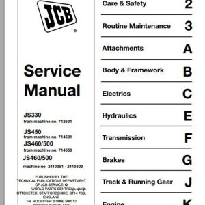JCB Excavator JS330 JS450 JS460 JS500 Sevice Manual 1