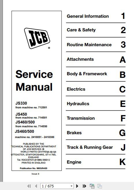 JCB Excavator JS330 JS450 JS460 JS500 Sevice Manual 1