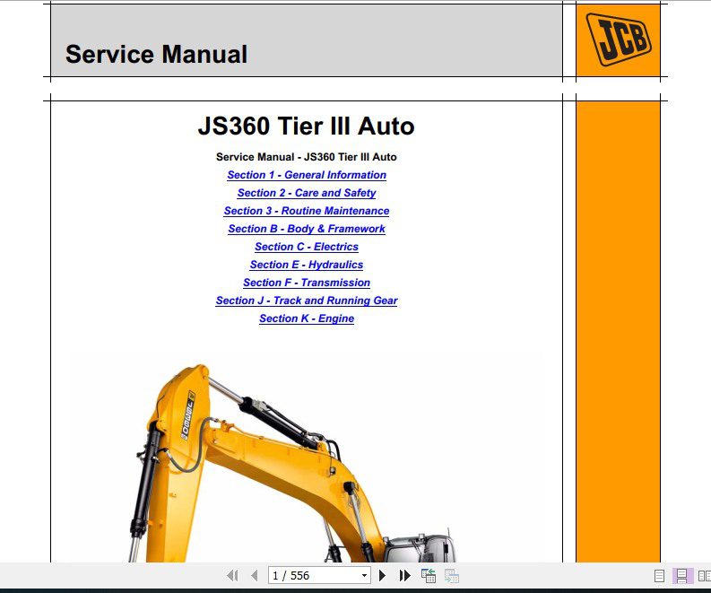JCB Excavator JS360 Tier 3 Isuzu Sevice Manual 1