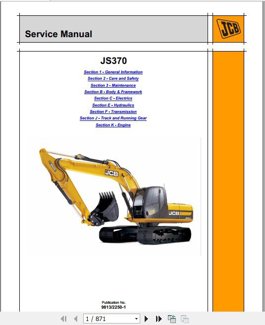 JCB Excavator JS370 Tier 4i Isuzu China Sevice Manual 1