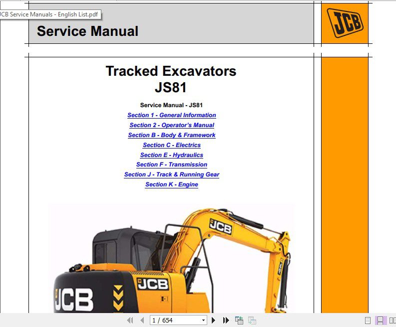 JCB Excavator JS81 India Sevice Manual 1