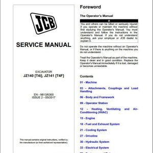 JCB Excavator JZ140 T4i 81kw and JZ141 T4F 55kw Sevice Manual 1