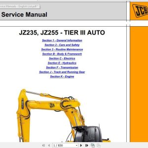 JCB Excavator JZ235 255 lsuzu Tier 3 Sevice Manual 1