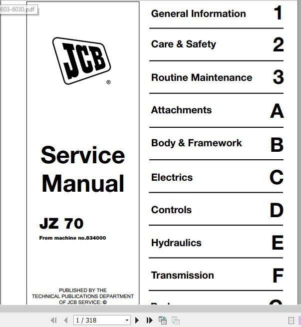 JCB Excavator JZ70 XO AMS Machines use Supplement Sevice Manual 1