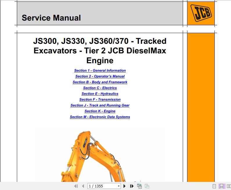 JCB Excavator S300 JS330 JS360370 Tracked Tier 2 JCB DieselMax Engine Sevice Manual 1