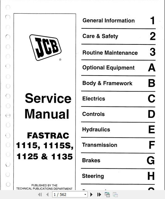 JCB Fastrac 1115 11155 1125 1135 Sevice Manual 1