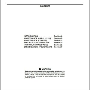 JCB HM 22 25 29 HM 25LV Breakers Hydraulic Powertracks Powerpack Attachments Service Manual 1
