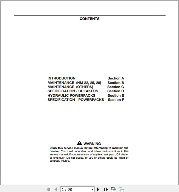 JCB HM 22 25 29 HM 25LV Breakers Hydraulic Powertracks Powerpack Attachments Service Manual 1