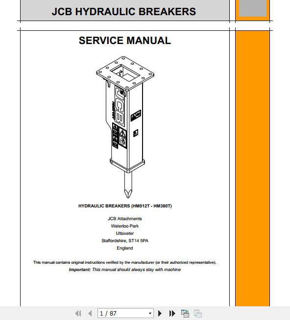 JCB Large Hydraulic Breakers Contractor Range Attachments Service Manual 1 Copy
