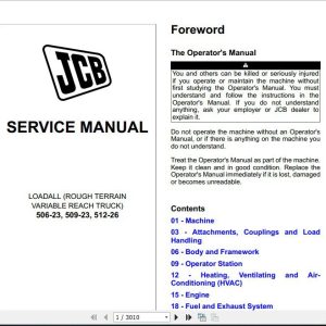 JCB Liftall Loadall 506 23 509 23 512 26 T4F Service Manual 1