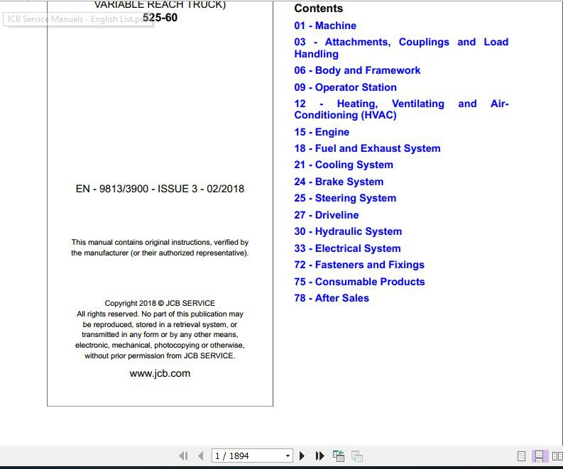 JCB Liftall Loadall 525 60 Service Manual 2