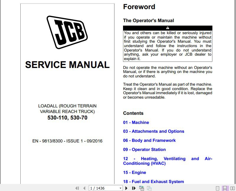JCB Liftall Loadall 530 110 530 70 Service Manual 1