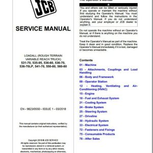 JCB Liftall Loadall 531 70 560 80 T4F European Tractor Service Manual 1