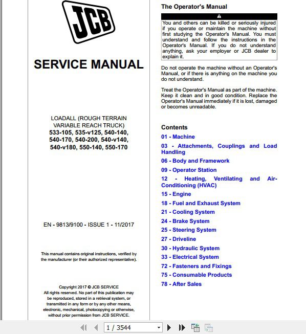 JCB Liftall Loadall 533 105 550 170 430 T4 Tier3 Service Manual 1