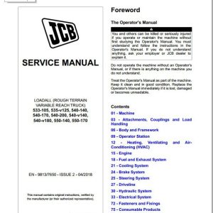 JCB Liftall Loadall 533 105 550 170 Service Manual 1