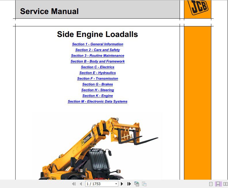 JCB Liftall Loadall 535 125 HiViz 550 170 Engine JCB Tier 3 SDSESF Service Manual 1