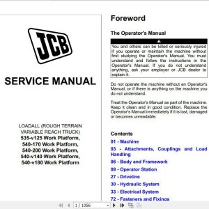 JCB Liftall Loadall 535 V125 540 V140 Work Platform Supplement Service Manual 1
