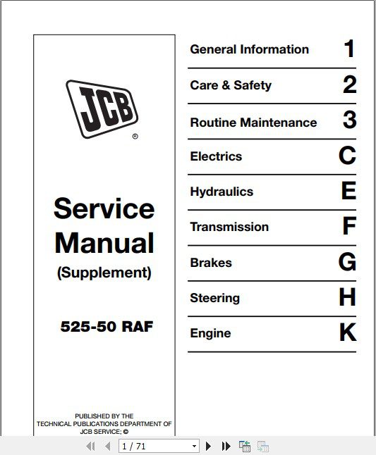 JCB Liftall Supplement 525 50 RAF Service Manual 1