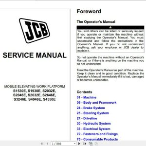 JCB Mobile Platform S1530E S1930E S2032E S2046E S2632E S2646E S3246E S4046E S4550E Sevice Manual 1