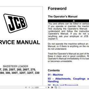 JCB Mobile Platform SkidSteer 225T 250T 325T 330 T3 4 Sevice Manual 1
