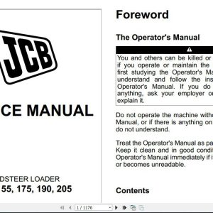 JCB Mobile Platform SkidSteer Loader 135 155 175 190 205 Sevice Manual 1 1