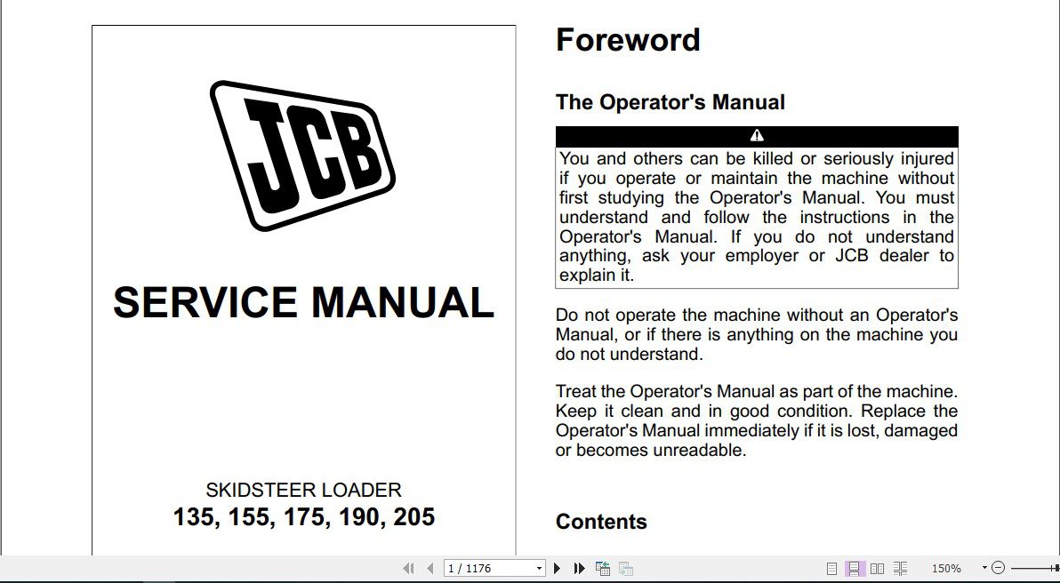 JCB Mobile Platform SkidSteer Loader 135 155 175 190 205 Sevice Manual 1
