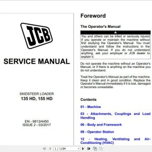 JCB Mobile Platform SkidSteer Loader 135 HD 155HD Sevice Manual 1