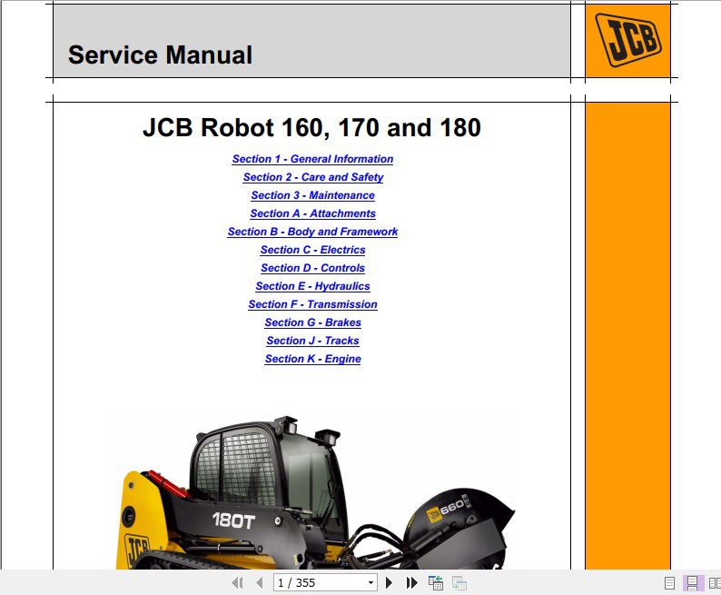 JCB Mobile Platform SkidSteer Loader 160 160 HF 170 170 HF 180 HF 108T Series II Sevice Manual 1