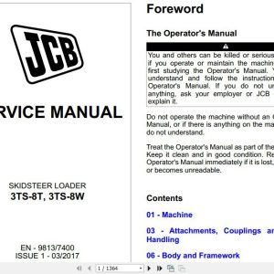 JCB Mobile Platform SkidSteer Loader 3TS 8T 3TS 8W Sevice Manual 1