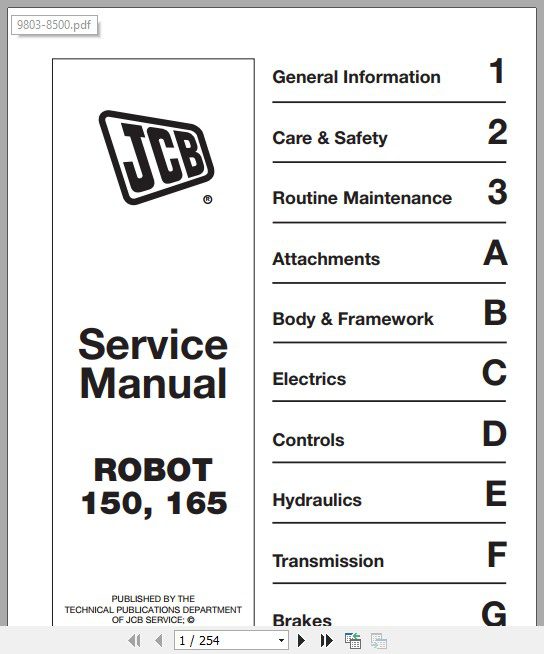 JCB Mobile Platform SkidSteer Robot 150 165 Sevice Manual 1