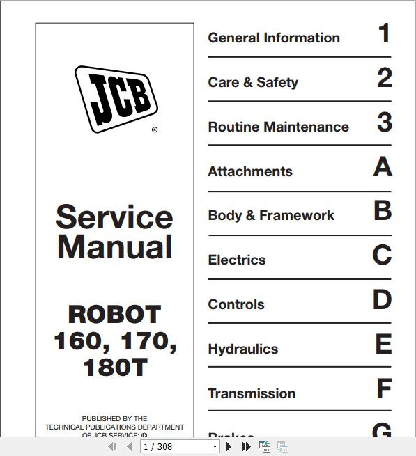 JCB Mobile Platform SkidSteer Robot 160 170 180T Sevice Manual 1