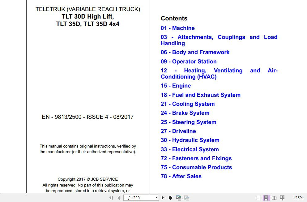 JCB Tele Truck 300 HL TLT 350 TLT 35D 4×4 Sevice Manual 2