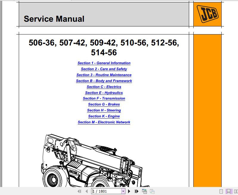 JCB Tele Truck 506 36 507 42 509 42 510 56 512 56 514 56 T4i Sevice Manual 1