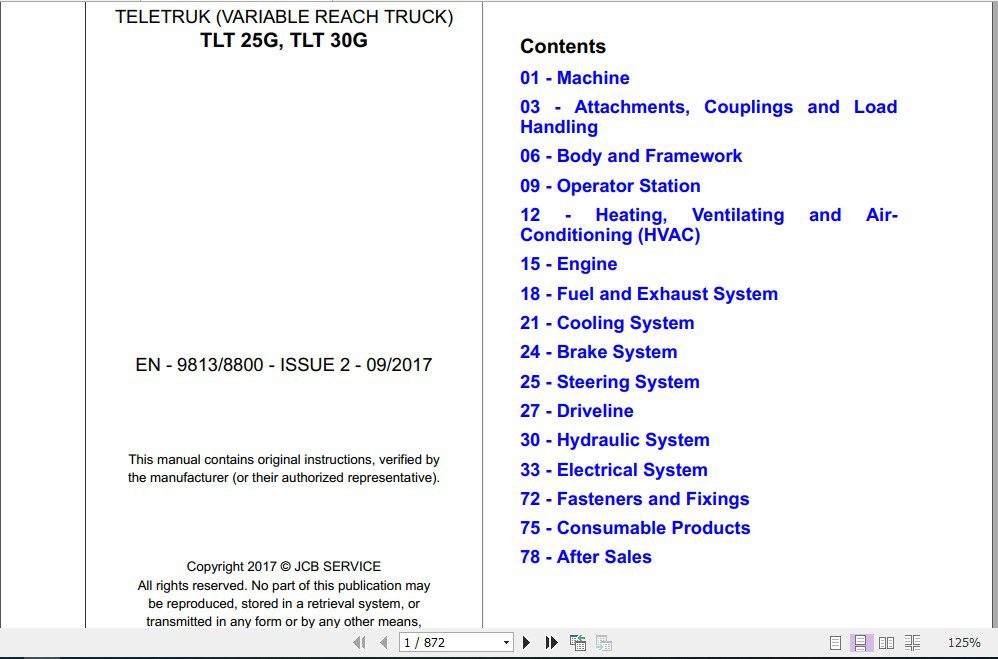 JCB Tele Truck TLT25G TLT 30G Sevice Manual 2