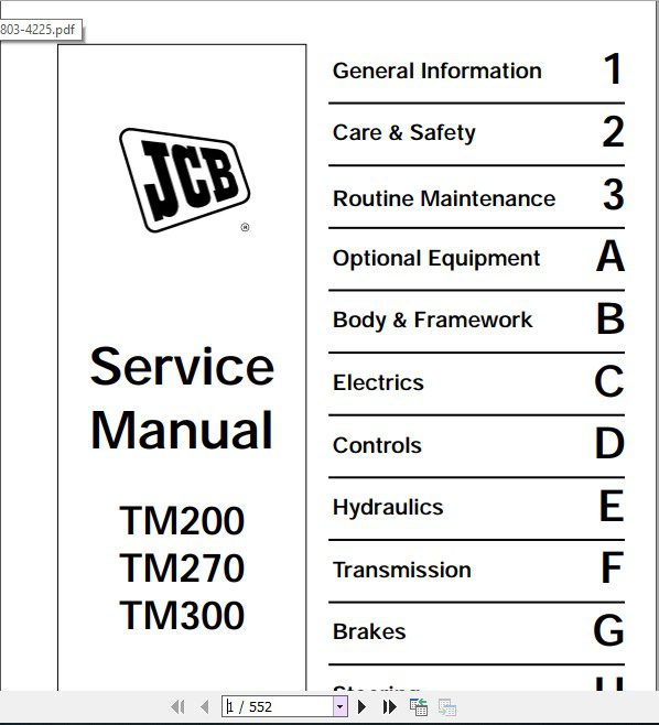 JCB Tele Truck TM200270300 Sevice Manual 1
