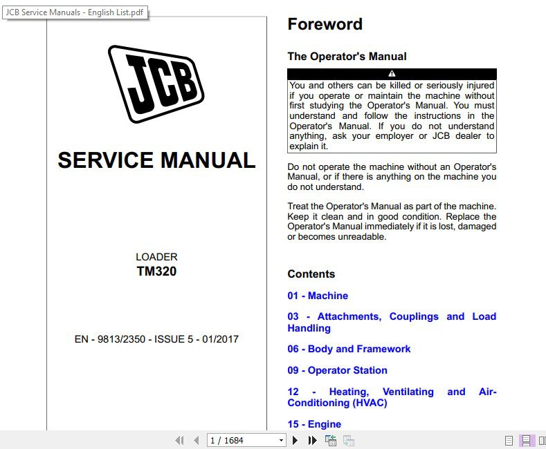 JCB Tele Truck TM320 Tier 4i Sevice Manual 1