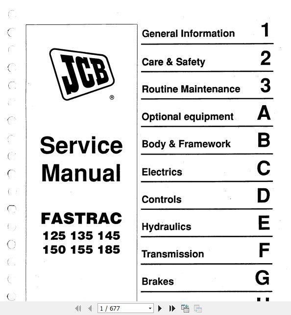 JCB Tractor 125 135 145 150155185 Fastrac Sevice Manual 1