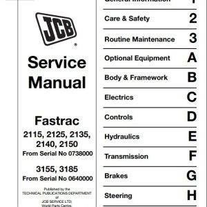 JCB Tractor 2115 2125 2135 2140 2150 3155 3185 Fastrac Sevice Manual 1