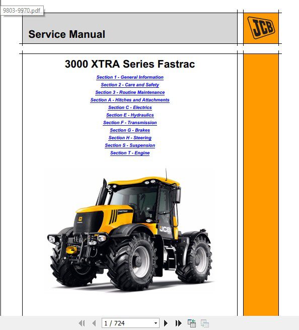 JCB Tractor 3000 XTRA Series Fastrac Sevice Manual 1