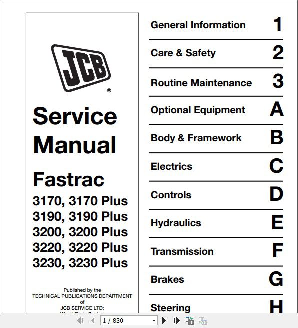 JCB Tractor 3170 3190 3200 3220 3230 Fastrac Sevice Manual 1