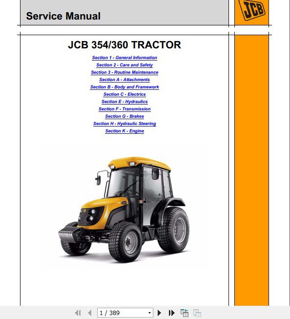 JCB Tractor 354 360 Sevice Manual 1