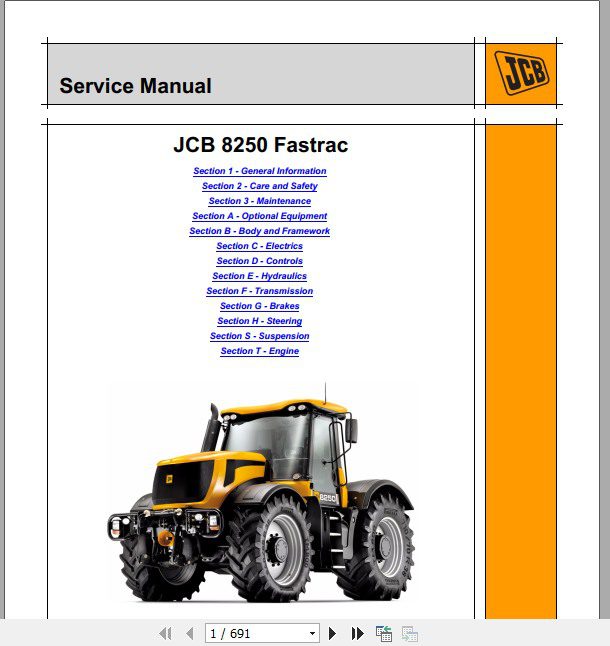JCB Tractor 8250 Fastrac Sevice Manual 1