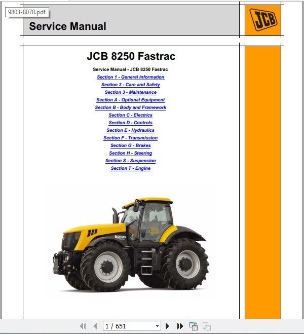 JCB Tractor 8250 Fastrac Tier 3 Sevice Manual 1
