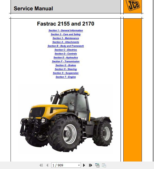 JCB Tractor Fastrac 2155 2170 Tier 3 Sevice Manual 1